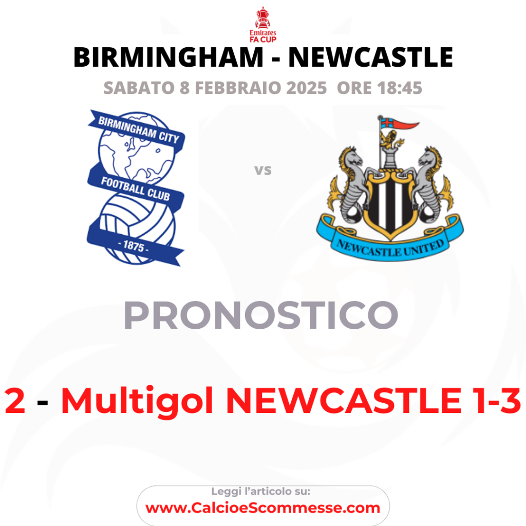 PRONOSTICO FA CUP BIRMINGHAM - NEWCASTLE DELL'8 FEBBRAIO 2025