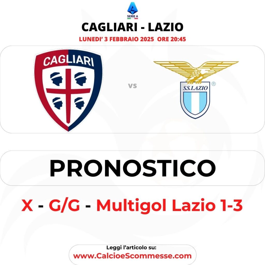 Pronostico Cagliari Lazio 3 febbraio 2025