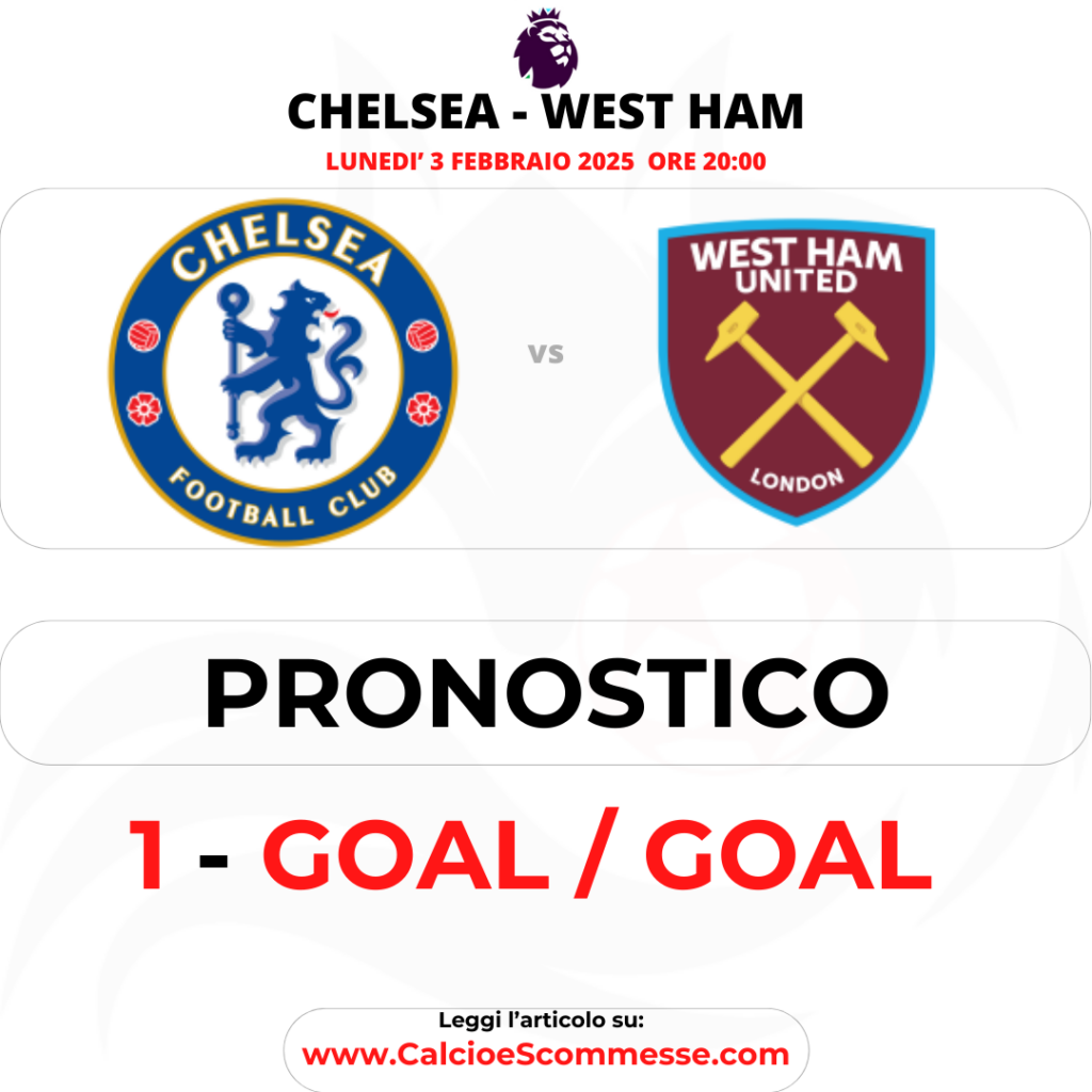 Pronostico Chelsea West - Ham del 3 Febbraio 2025