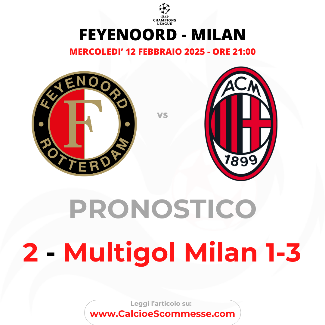 Pronostico Champions League Feyenoord - Milan del 12 febbraio 2025