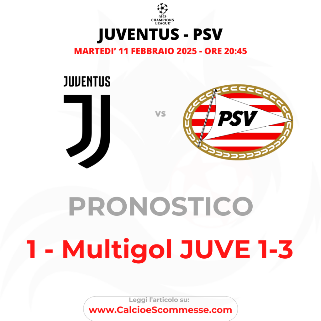 Pronostico Champions League: Juventus - PSV dell'11 febbraio 2025