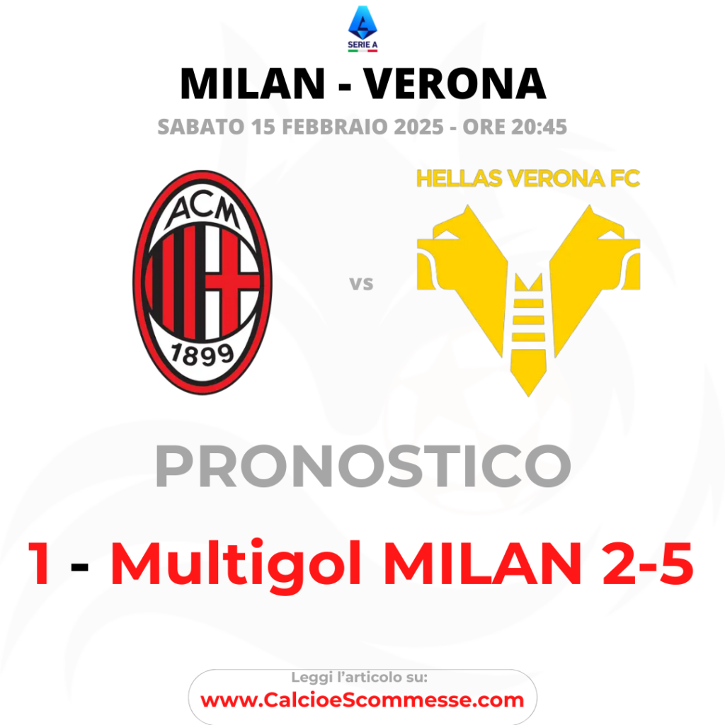 Pronostico SERIE A: MILAN - VERONA DEL 14 FEBBRAIO 2025