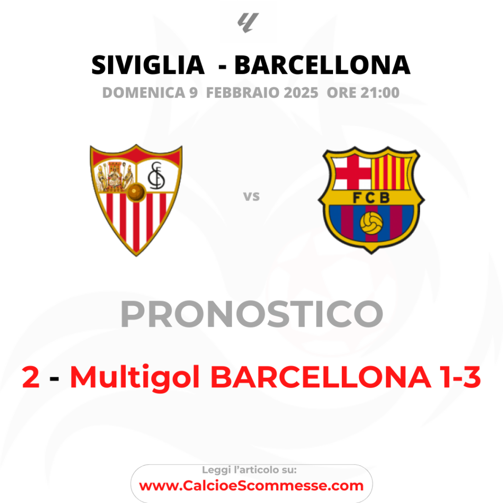 Pronostico Liga Spagnola Siviglia - Barcellona del 9 febbraio 2025