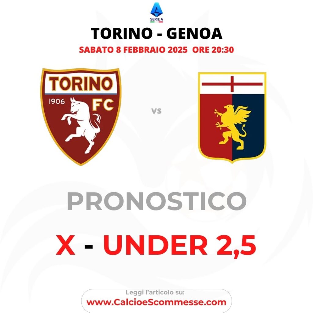 Pronostico Serie A: Torino - Genoa, del 8 febbraio 2025 alle 20:45